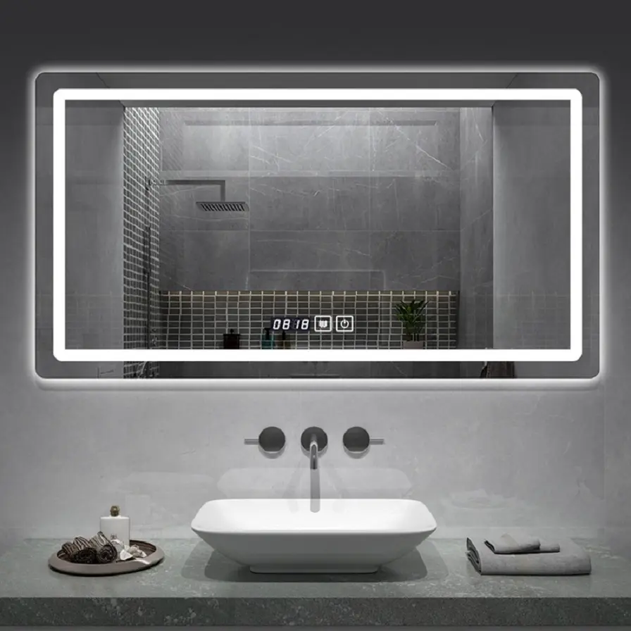 Miroir de salle de bain LED rectangulaire sans cadre d'hôtel