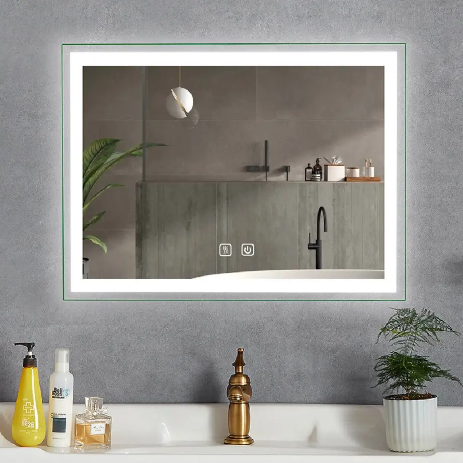 Miroir décoratif de salle de bain LED rectangulaire avec cadre en aluminium