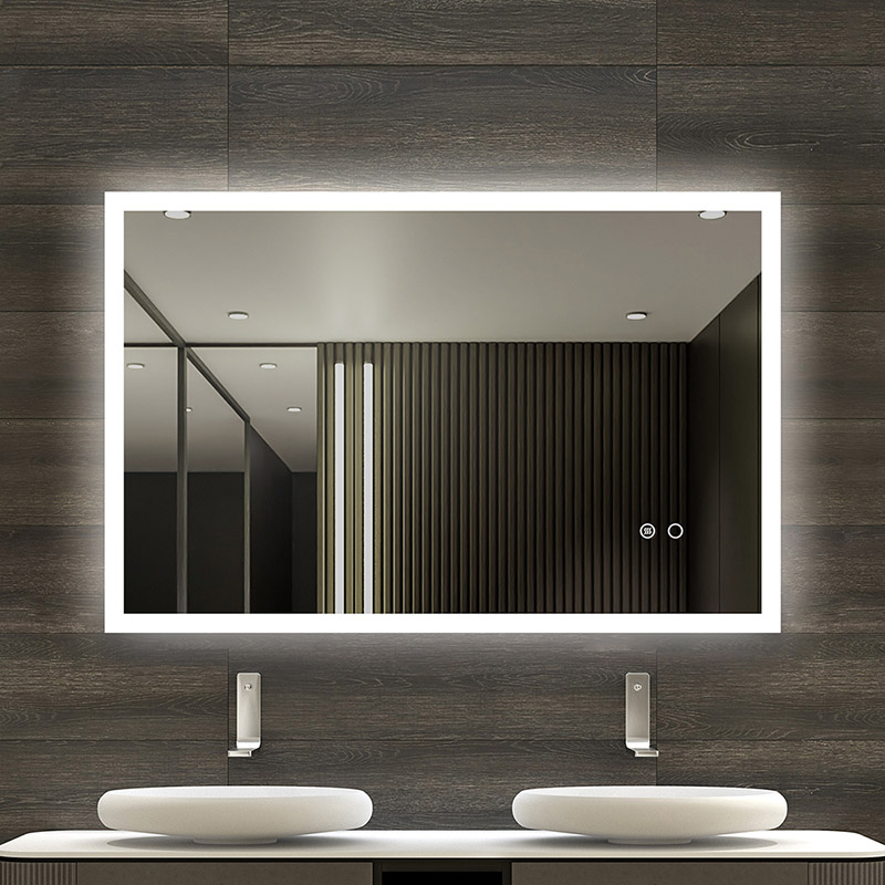 Miroir de salle de bain led rectangulaire avec bord acrylique autour