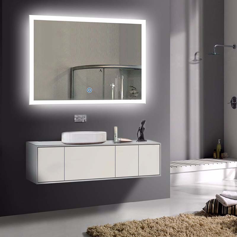 Miroir de salle de bain LED rectangulaire avec cadre en acrylique